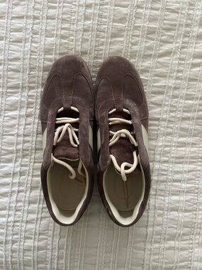 Vince Women's Suede Sneakers in Brown with Cream Trim